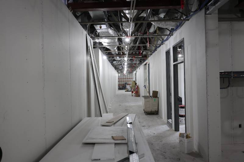 Drywall installed in a hallway of the new Science Building