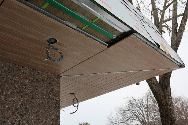 Soffit installed on the exterior ceiling of the new Science Building