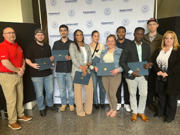 Spring ‘24 EMT students pose with their instructors, Donald Tebeau & Laurie White, at their recognition ceremony