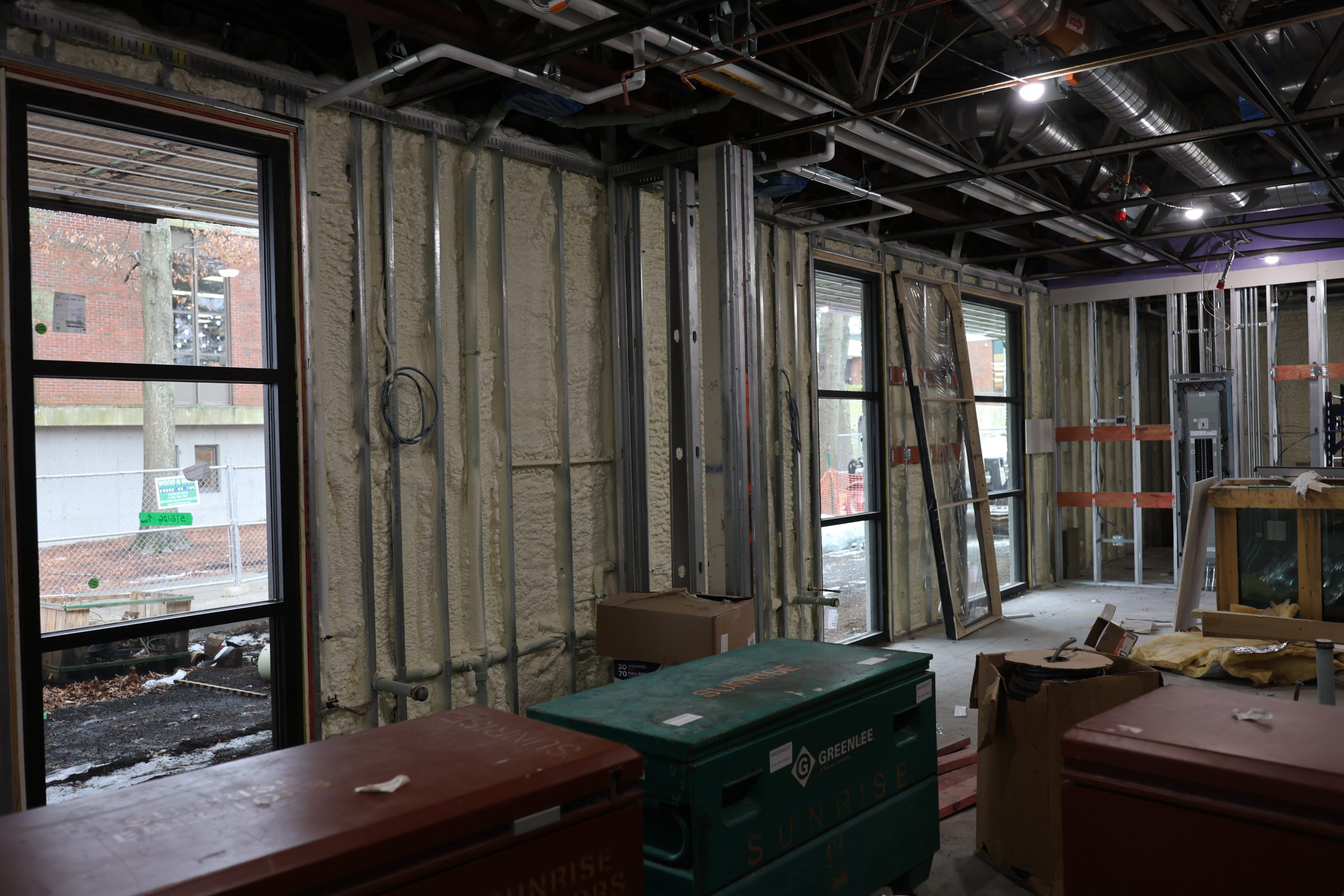 Insulation on the exterior wall of the new Science Building