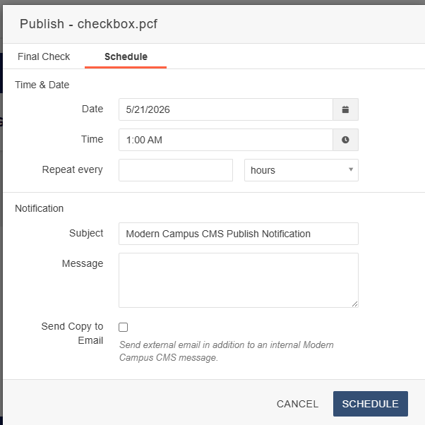 publish schedule
