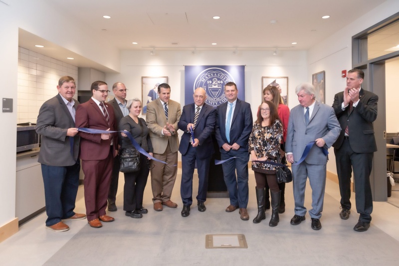 Ceremonial ribbon cutting for Massasoit Community College’s Downtown Brockton Location at 230 Main Street on Tuesday, November 28, 2023. From left to right, State Rep. Gerard Cassidy, Plymouth County Commissioner Jared Valanzola ’11, DCAMM Commissioner Adam Baake, State Rep. Michelle DuBois, Brockton Mayor Robert Sullivan, Massasoit President Ray DiPasquale, Massasoit Trustees Jim Dunphy, Bonnie Blackler, and Kate Welch, State Sen. Michael Brady, and Bridgewater State University President Fred Clark. 