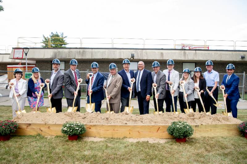 Group of Massasoit leadership, staff, state officials, and partners holding ceremonial shovels at a groundbreaking event for Massasoit's new Health Science Building in Brockton on September 8, 2026.